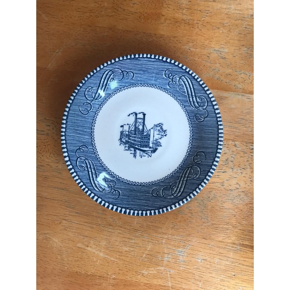 Vintage Royal Currier and Ives Blue & White  Steam Boat Saucer‎